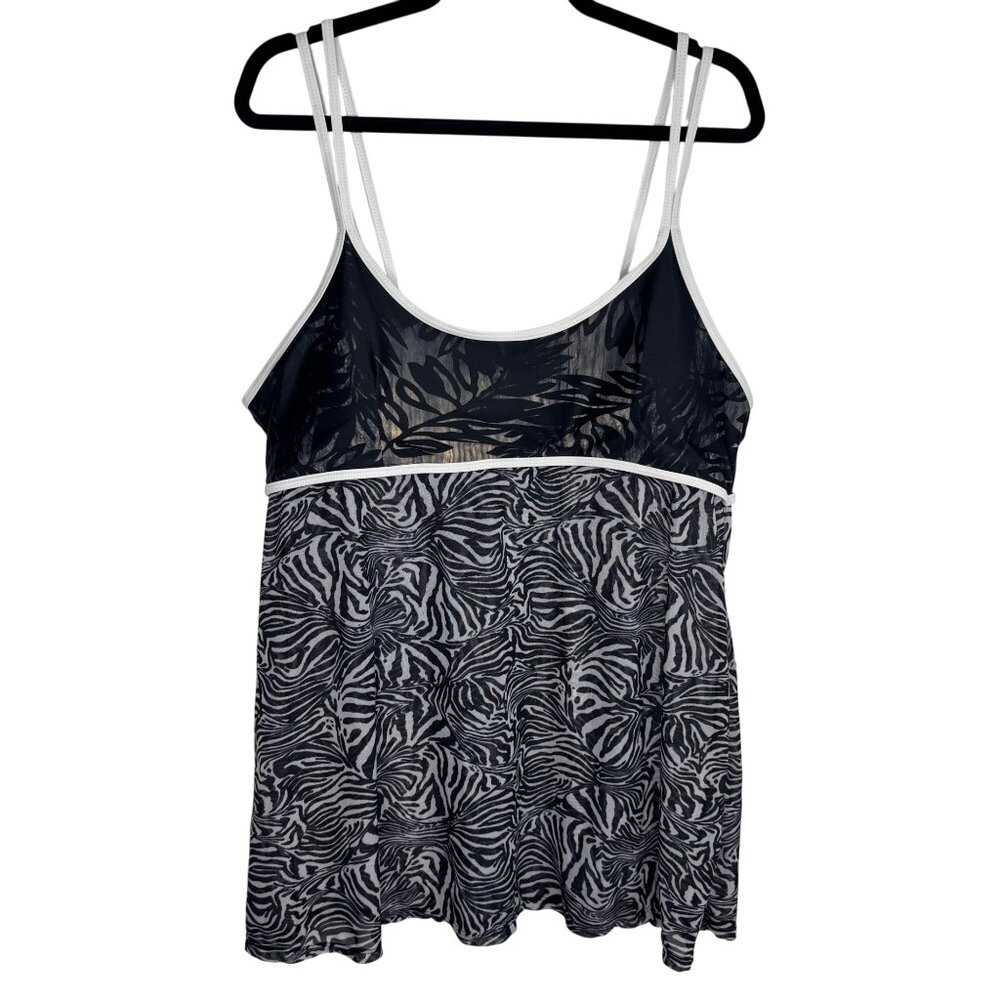Womens Mixed Print Sheer‎ Zebra Print Tankini Size 2X Vacationcore Beach Summer